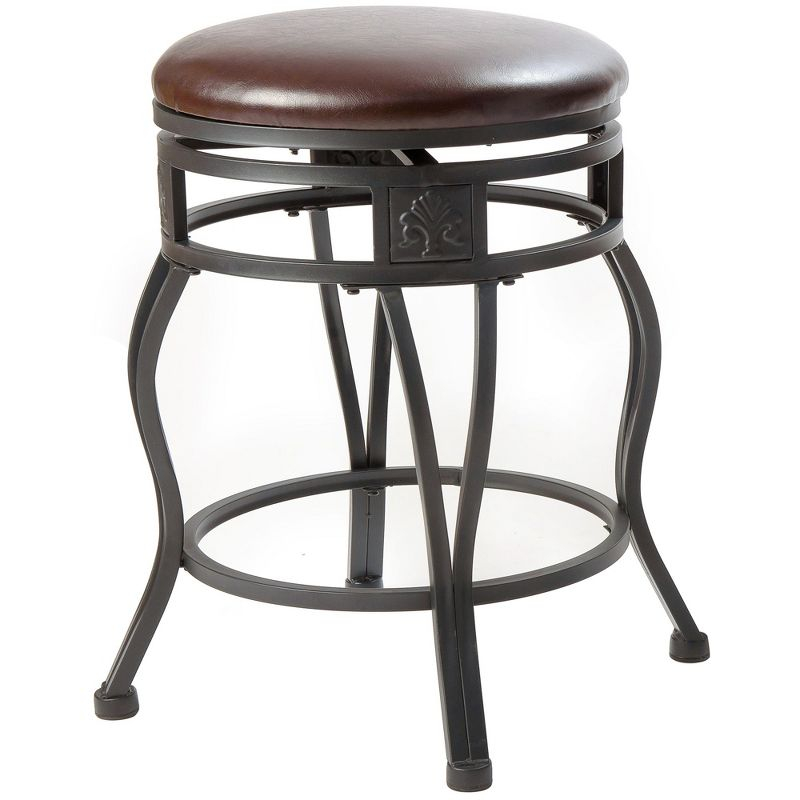 eHemco Swivel Metal Kitchen Counter Height Barstool with Upholstered Faux Leather Seat, 24 Inches, Black, Set of 2