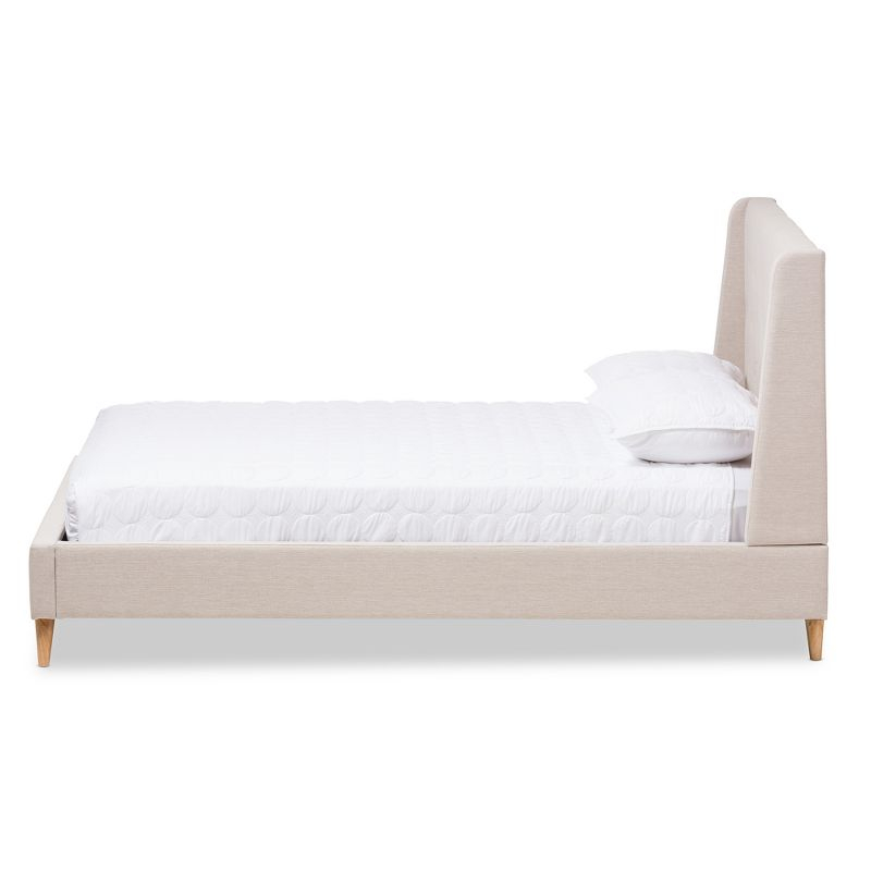 Baxton Studio Queen Adelaide Retro Modern Fabric Upholstered Platform Bed Light Beige: No Box Spring Needed, Polyester Fill