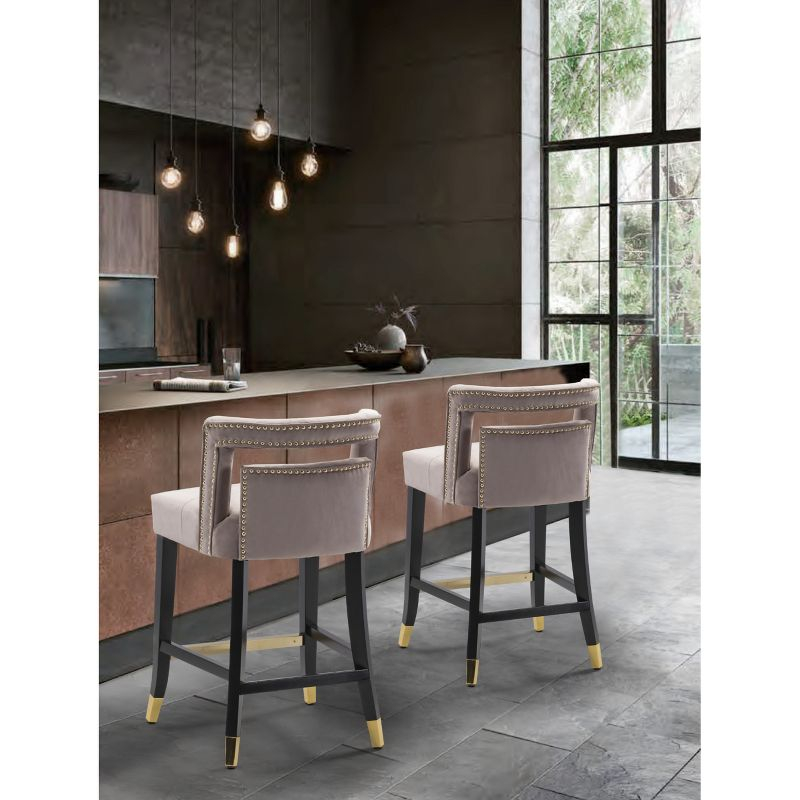 Iconic Home Velvet Half-Back Counter Stool, Irrithel