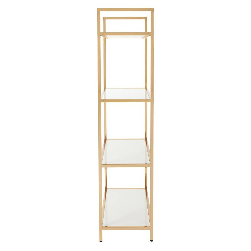 OSP Home Furnishings 60" Alios Bookshelf White/Gold: Chic, 4-Shelf Metal Frame, Laminate Surface, Modern Office Furniture