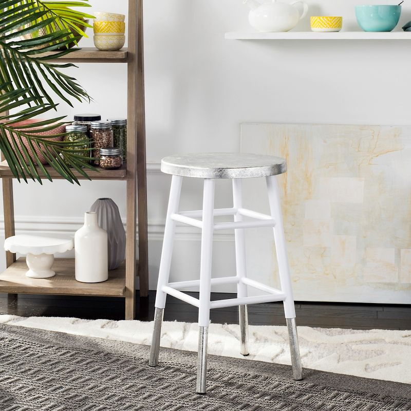 Kenzie Silver Dipped Counter Stool - FOX3211 - White/Silver - Safavieh Couture