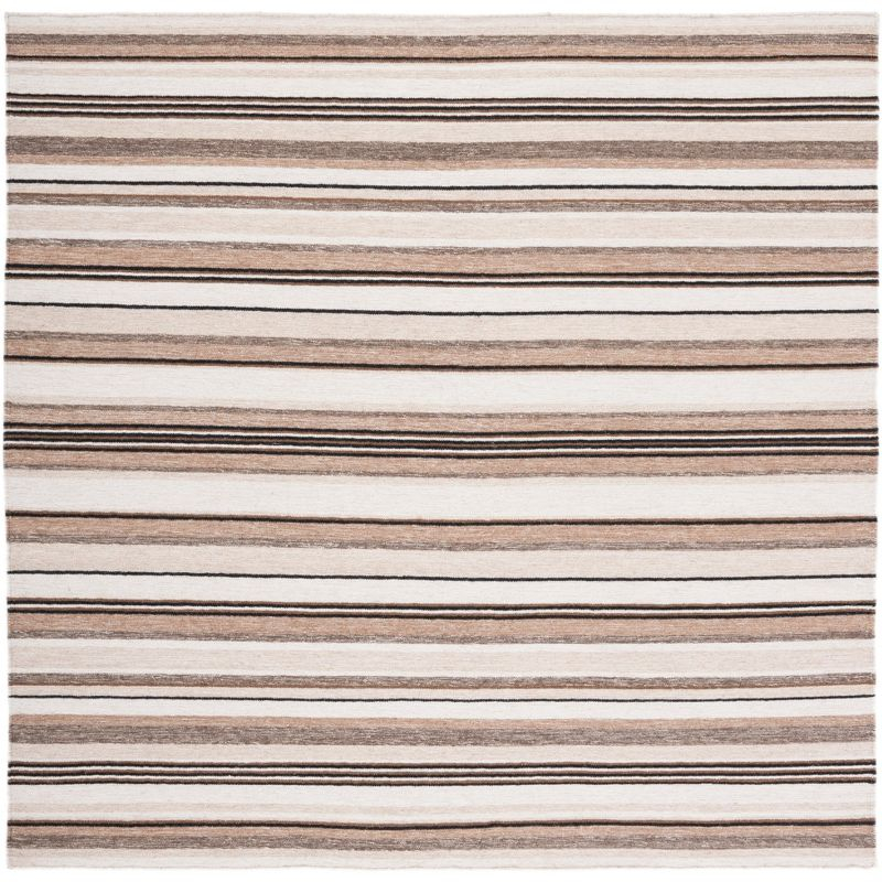 Striped Kilim STK601 Hand Loomed Indoor Area Rug - Natural/Ivory - 7'x7' - Safavieh