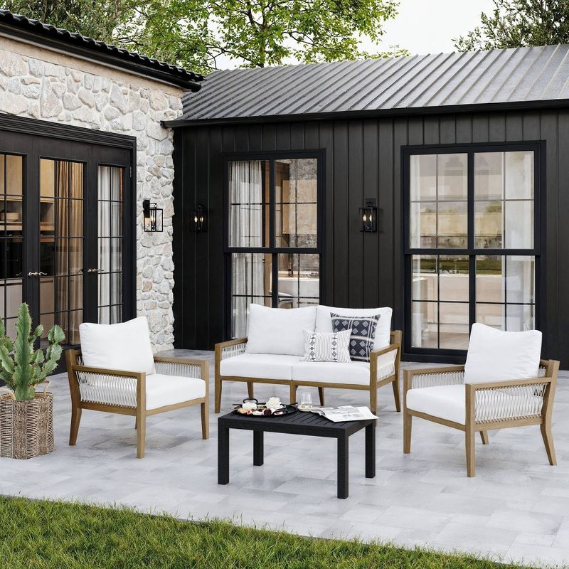 Nathan James 3pc Freya Bohemian Wood Outdoor Patio Conversation Set: Acacia Frame, Removable Cushions