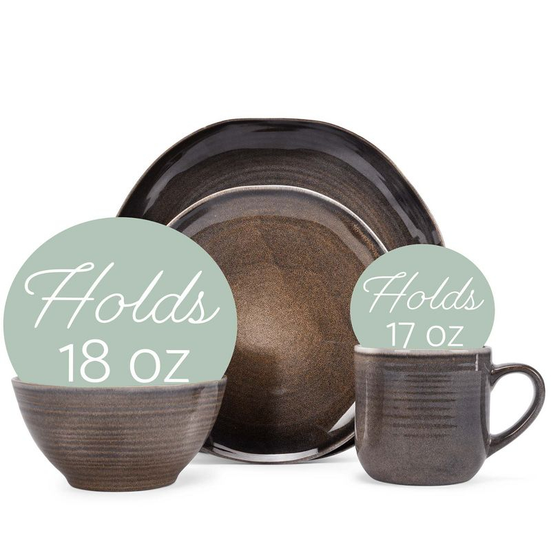 Elanze Designs 16-Piece Reactive Glaze Ceramic Stoneware Dinnerware - Service for 4, Mocha Grey Ombre