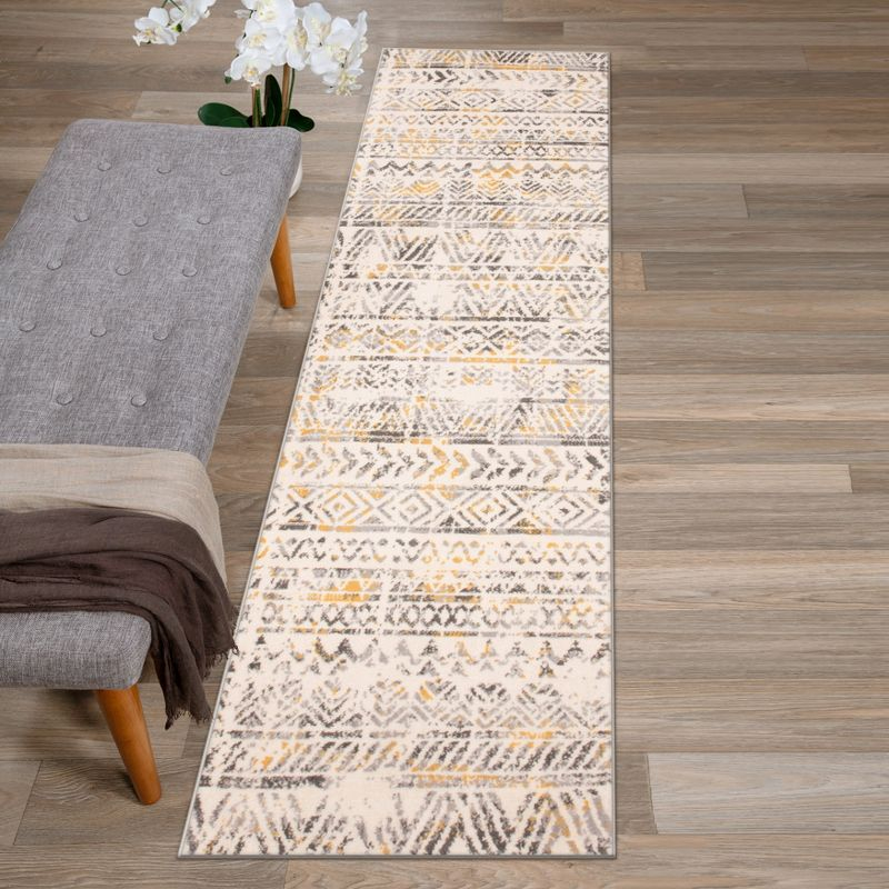 World Rug Gallery Geometric Distressed Bohemian Yellow 2' x 7' Runner Rug