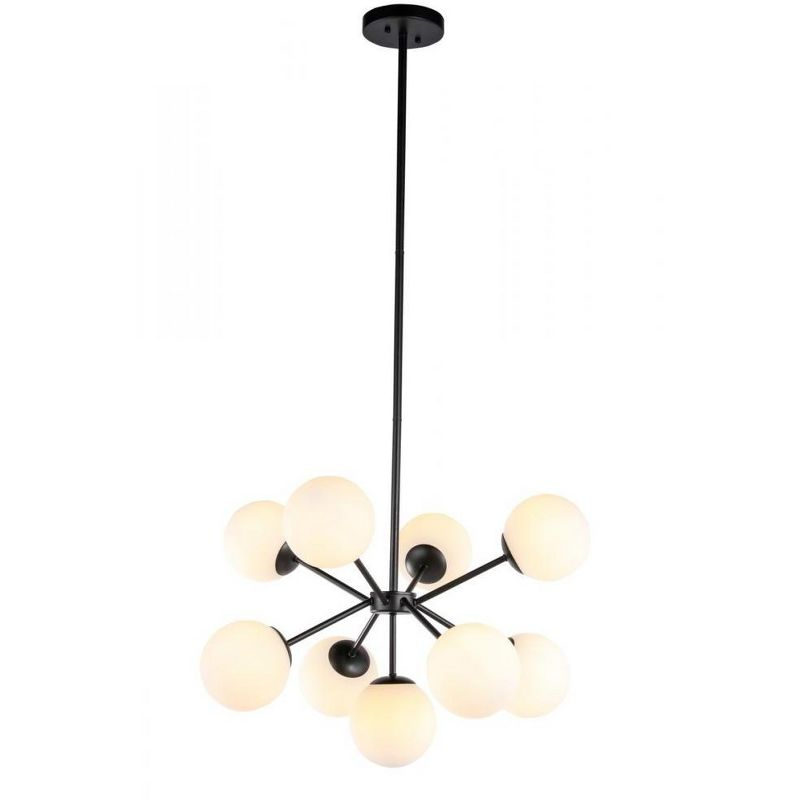 Elegant Lighting Jupiter 9 light Black and Frosted White glass pendant