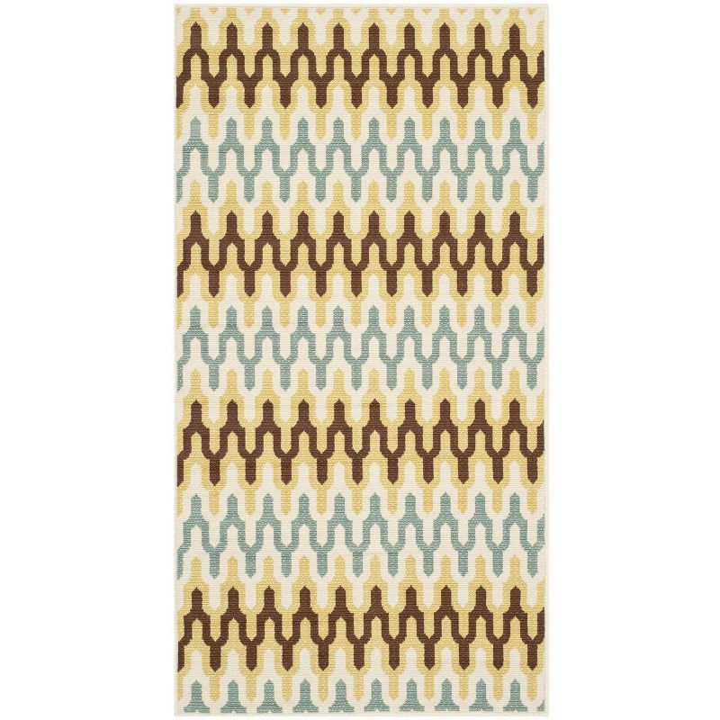 Hampton HAM518 Indoor/Outdoor Machine Made Accent Rug - 2'7"x5' - Green/Light Blue - Safavieh