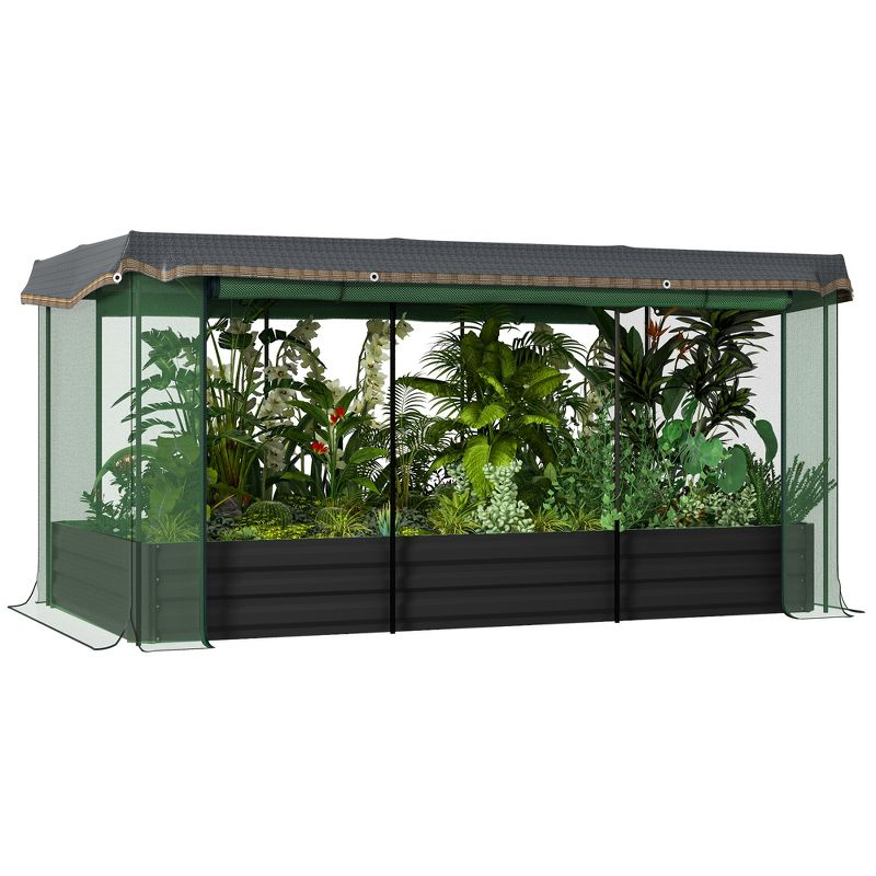 Outsunny Galvanized Raised Garden Bed, Planter Box with Crop Cage and Shade Cloth, Gray