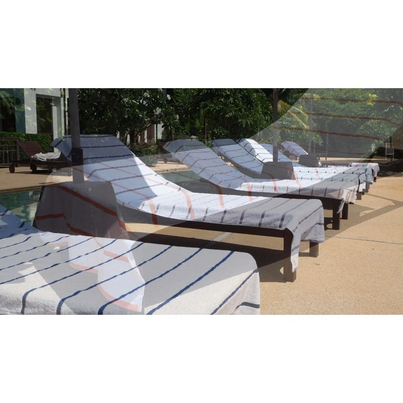 Arkwright Las Rayas Chaise Lounge Cover - (Pack of 2) 100% Cotton Terry Towel with Fitted Pocket, 30x85 - Orange