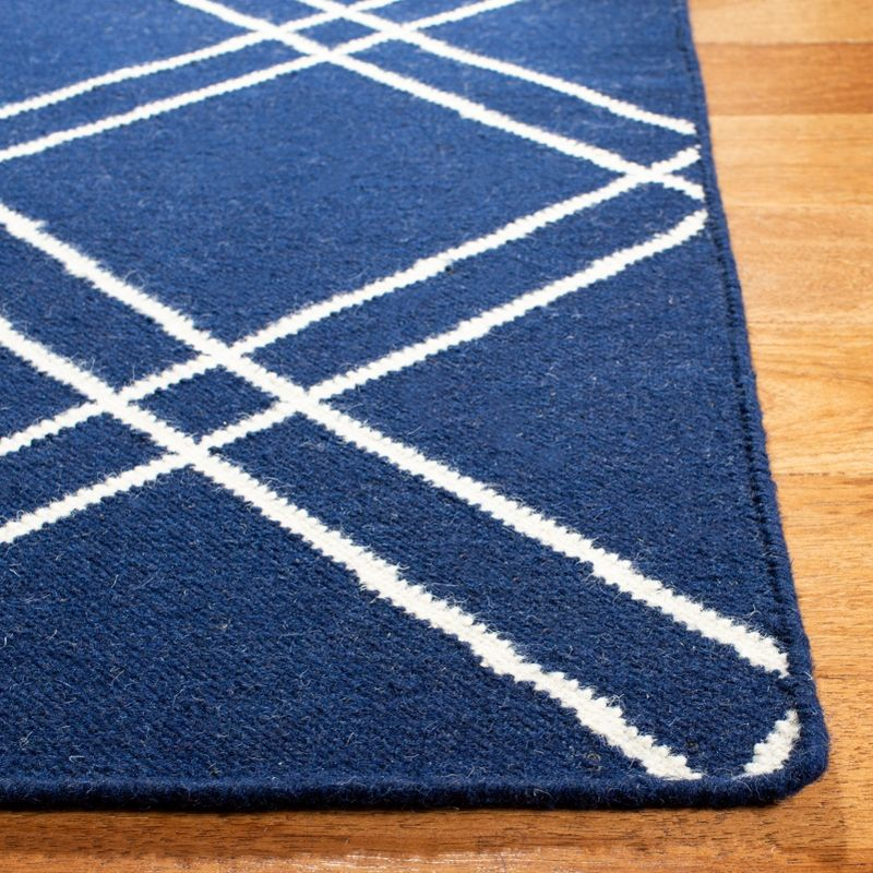 Dhurries DHU638 Hand Woven Area Rug - Navy/Ivory - 6'x6' - Safavieh.