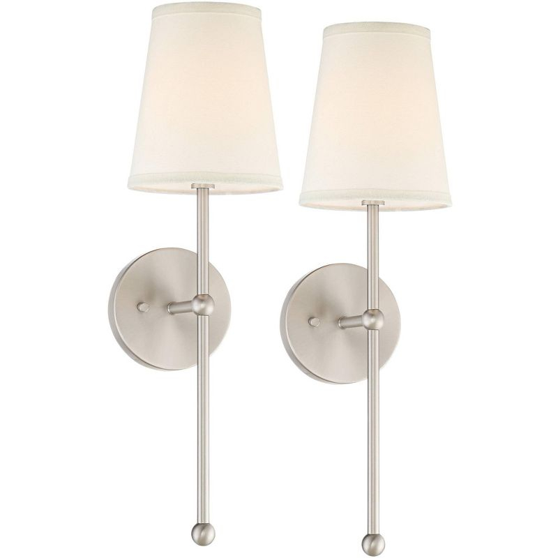 Possini Euro Design Elena Modern Wall Light Sconces Set of 2 Brushed Nickel Hardwire 6" Fixture Cream Linen Shade for Bedroom Reading Living Room Home