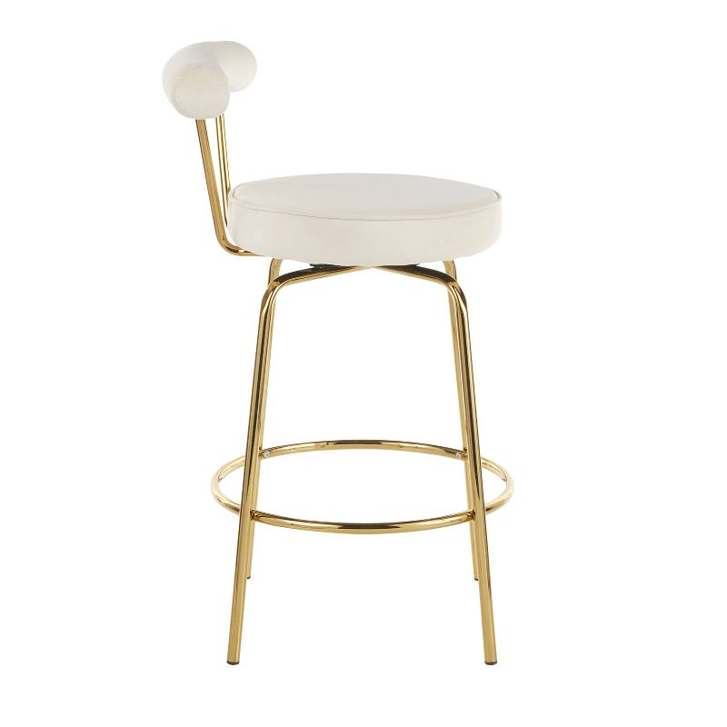 Set of 2 Rhonda Glam Counter Height Barstools Cream Velvet - LumiSource: Gold Finish, Metal Frame, Swivel Function
