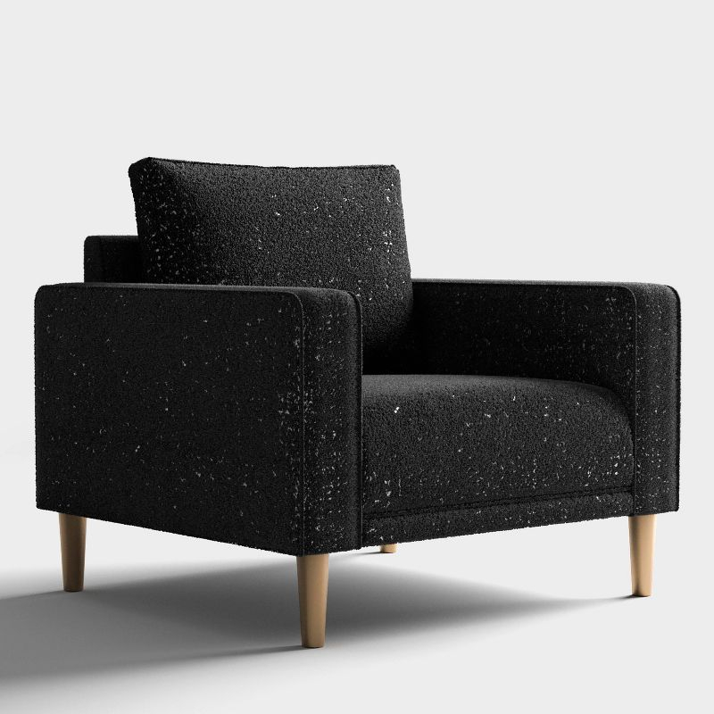 HOMES: Inside + Out Purebliss Modern Boucle Fabric Track Arm Accent Chair with Pocket Coil Cushions Black: Comfortable Seating for Living Spaces