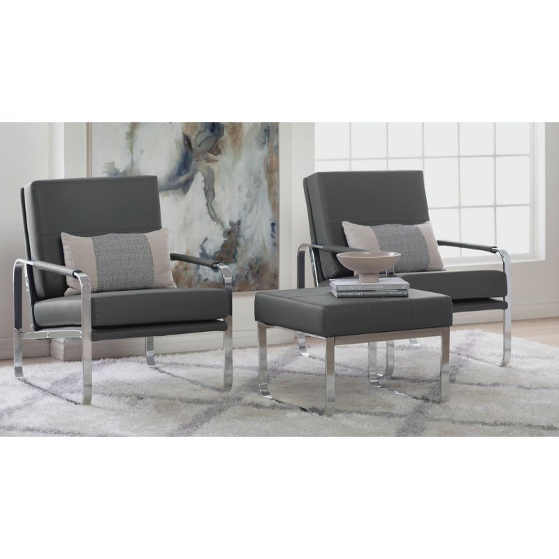 Allure Modern Blended Leather Accent Arm Chair Smoke Gray/Chrome - Studio Designs Home: Chrome-Finished, Comfortable Seating