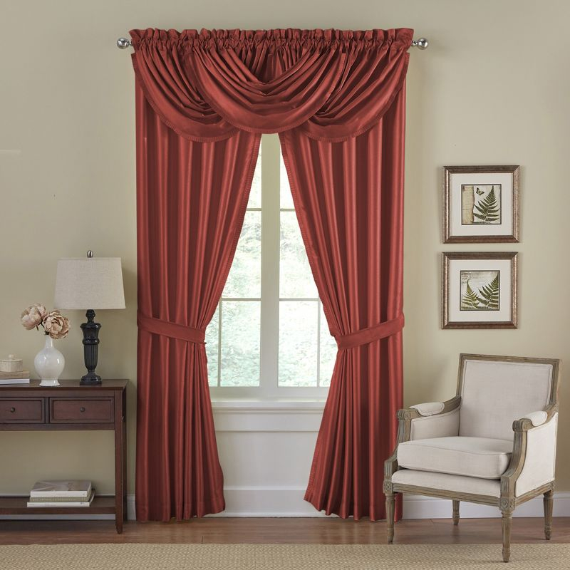 Versailles Faux Silk Room Darkening Single Window Curtain Panel - 52" x 108" - Rouge Red - Elrene Home Fashions
