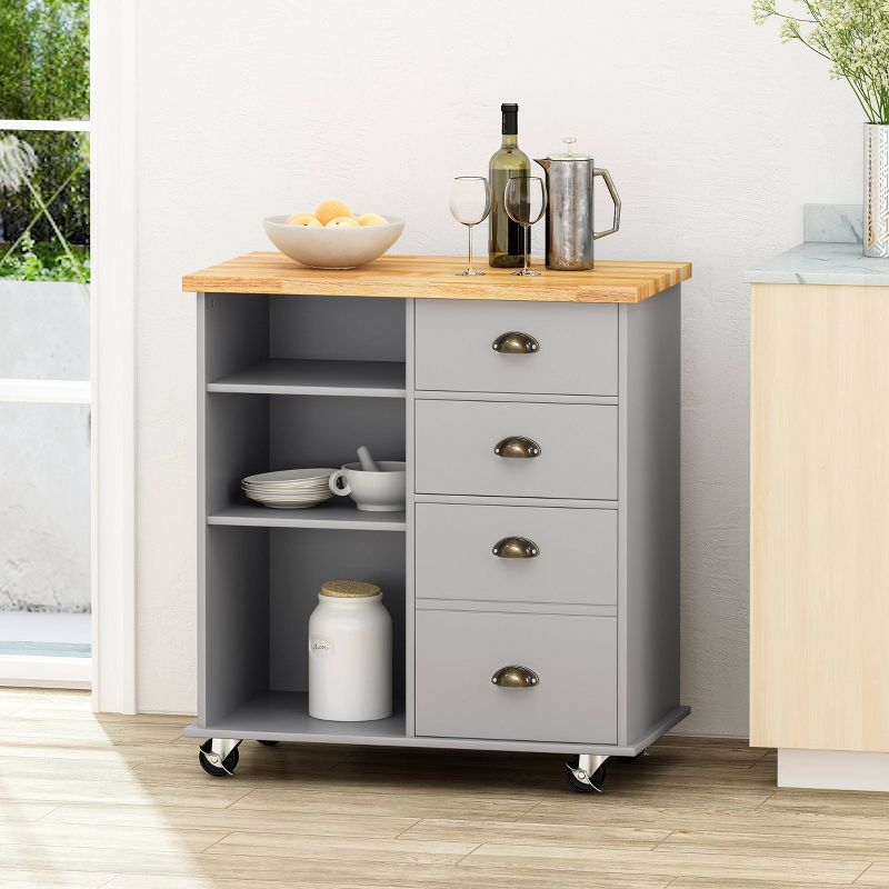 Provence Contemporary Kitchen Cart: Mobile Island, Storage, Rubberwood Surface - Christopher Knight Home