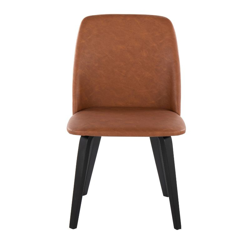 Set of 2 Toriano Dining Chairs Black/Camel - LumiSource: Mid-Century Modern, Faux Leather, Wood Legs