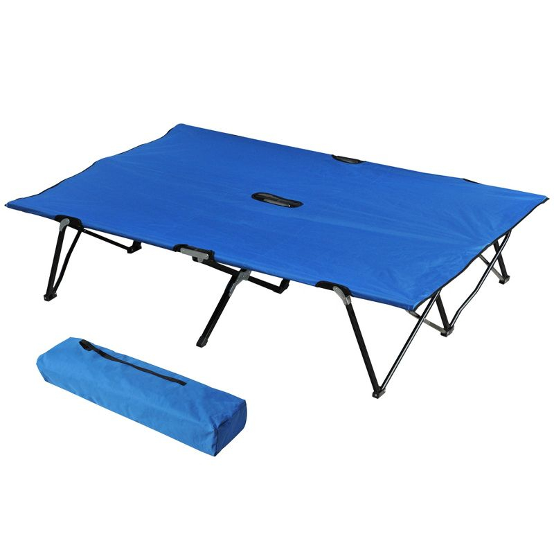 Outsunny 2 Person Folding Camping Cot, Portable Sleeping Cot with Carry Bag, Blue
