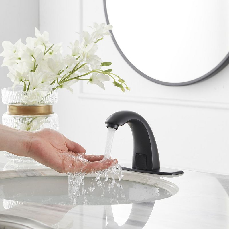 BWE DC Powered Commercial Touchless Single Hole Bathroom Faucet With Deck Plate & Pop Up Drain