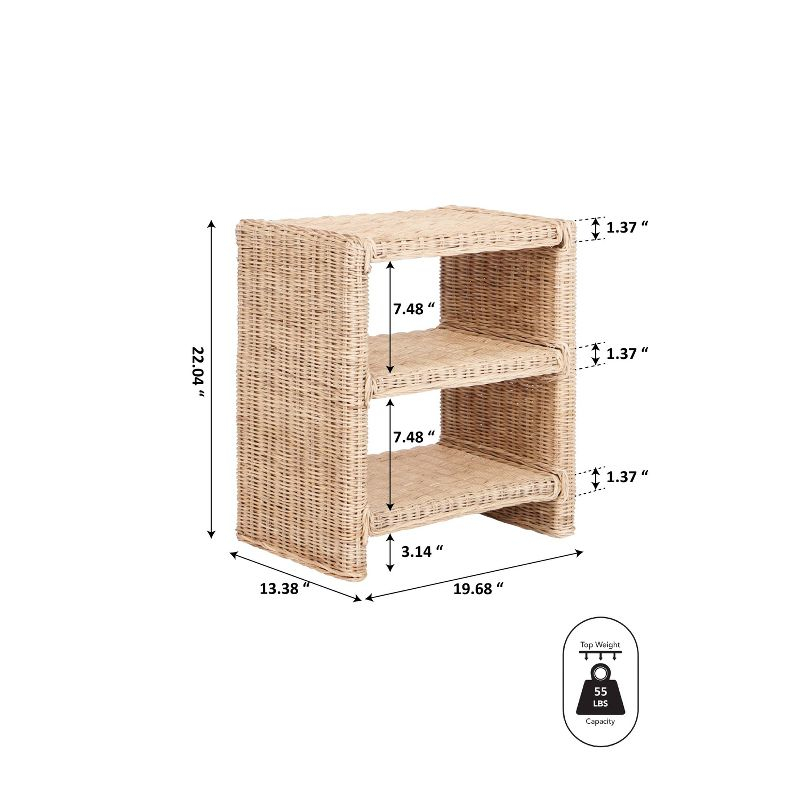 JONATHAN Y Praerie 22" Coastal Bohemian Rattan/Wood 3 Tier End Table, Natural