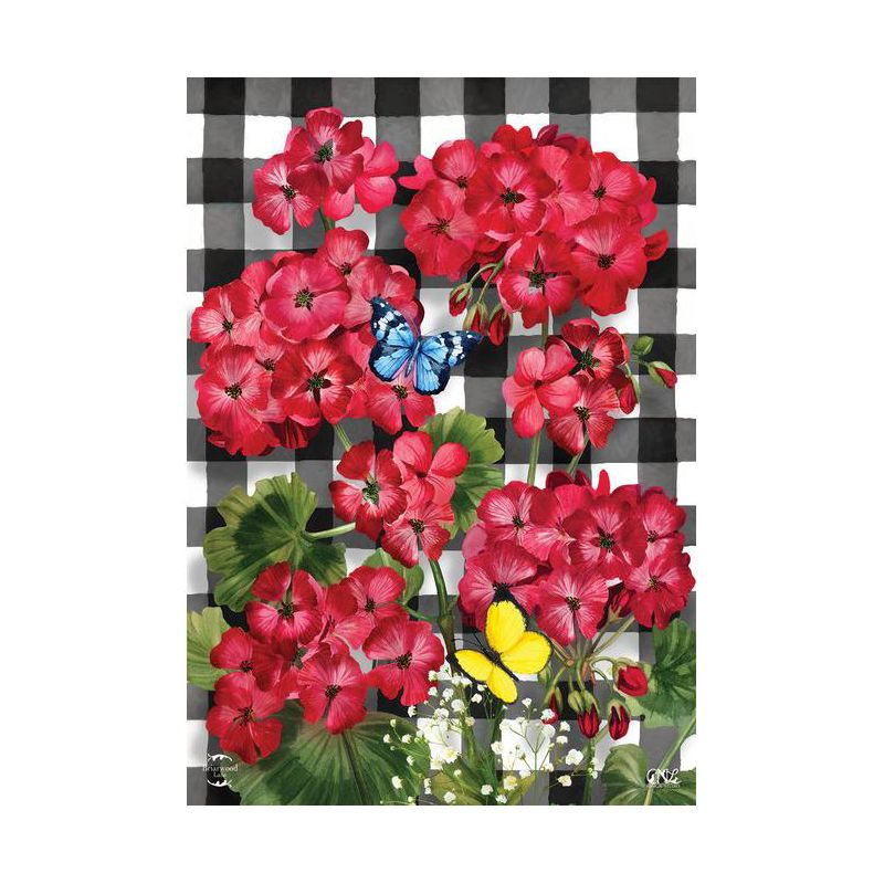 Checkered Geraniums Summer House Flag Floral 28" x 40" Briarwood Lane