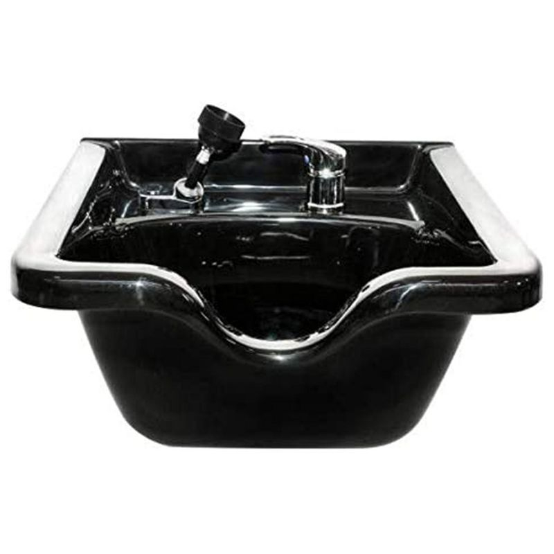 PureSana Chromium 19 Inch Square Professional Grade Shampoo Bowl and Fixture Set with Sprayer Hose, Mounting Bracket, and Strainer, Black