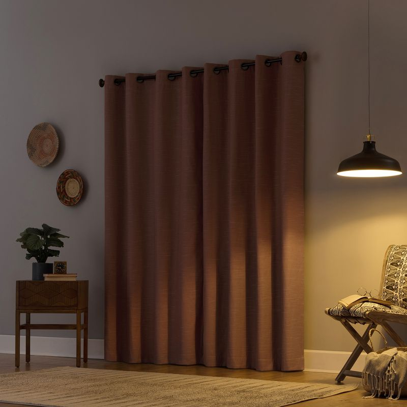50"x84" Archaeo Total Blackout Textured Linen Blend Grommet Top Curtain Panel Pecan Brown: Modern Noise Reduction