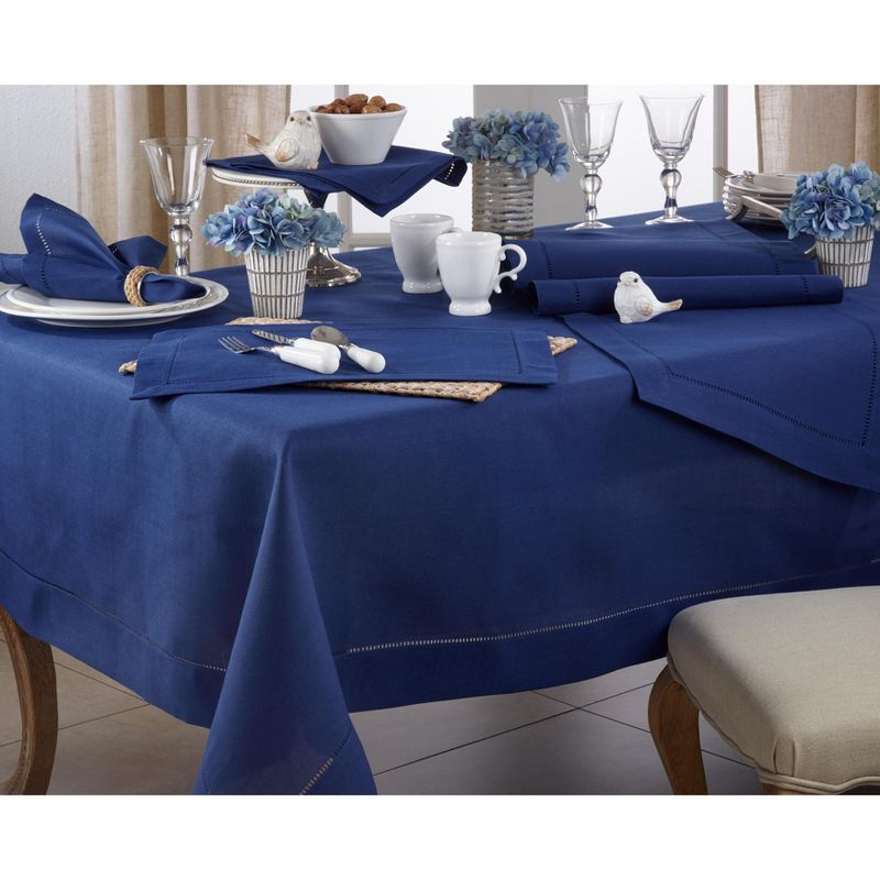 Saro Lifestyle Classic Hemstitch Border Table Runner, Navy Blue, 16" x 90"