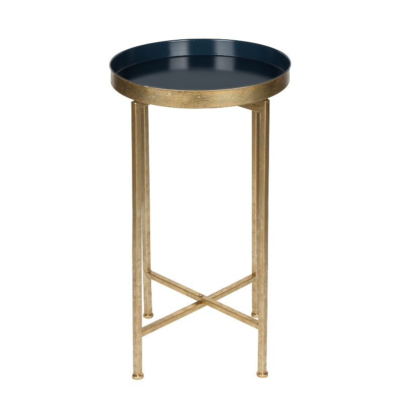 Kate and Laurel Celia Round Metal Tea Table, 14x14x25.75, Gold and Navy Blue
