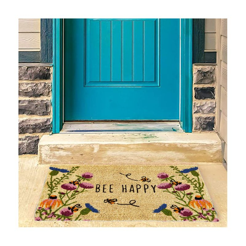 TAG 1'6" x 2'6"  Bee Happy Wildflower Coir Mat Rectangle Indoor and Outdoor Coir Door Welcome Mat