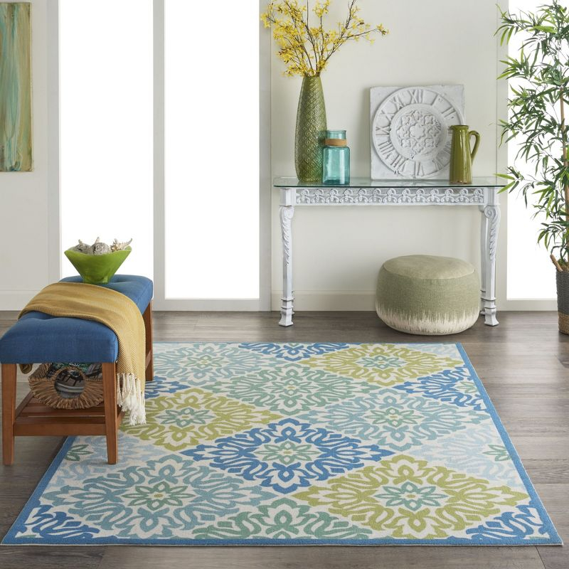 Waverly Sun & Shade "Sweet Things" Blue Indoor/Outdoor Area Rug by Nourison Marine 4'3" x 6'3"