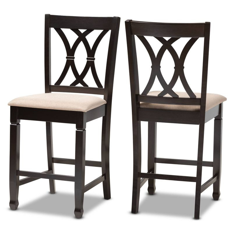 Set of 2 Reneau Finished Wood Counter Height Barstools Brown - Baxton Studio: Rubberwood Frame, Upholstered, 42.5" Height