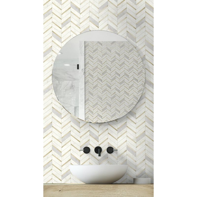 NextWall Faux Chevron Marble Tile Peel and Stick Wallpaper: Self-Adhesive, Repositionable, Washable, Gold, 30.75 Sq Ft Coverage