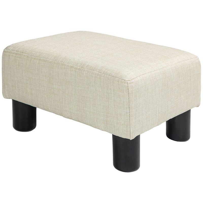 HOMCOM 16" Cube Modern Linen Fabric Pouf Footrest Ottoman - Beige