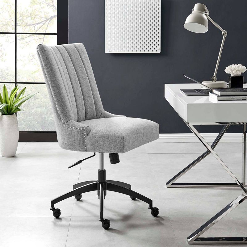 Modway Empower Channel Tufted Fabric Office Chair Black/Light Gray: Modern Desk Chair with Casters, Adjustable Height