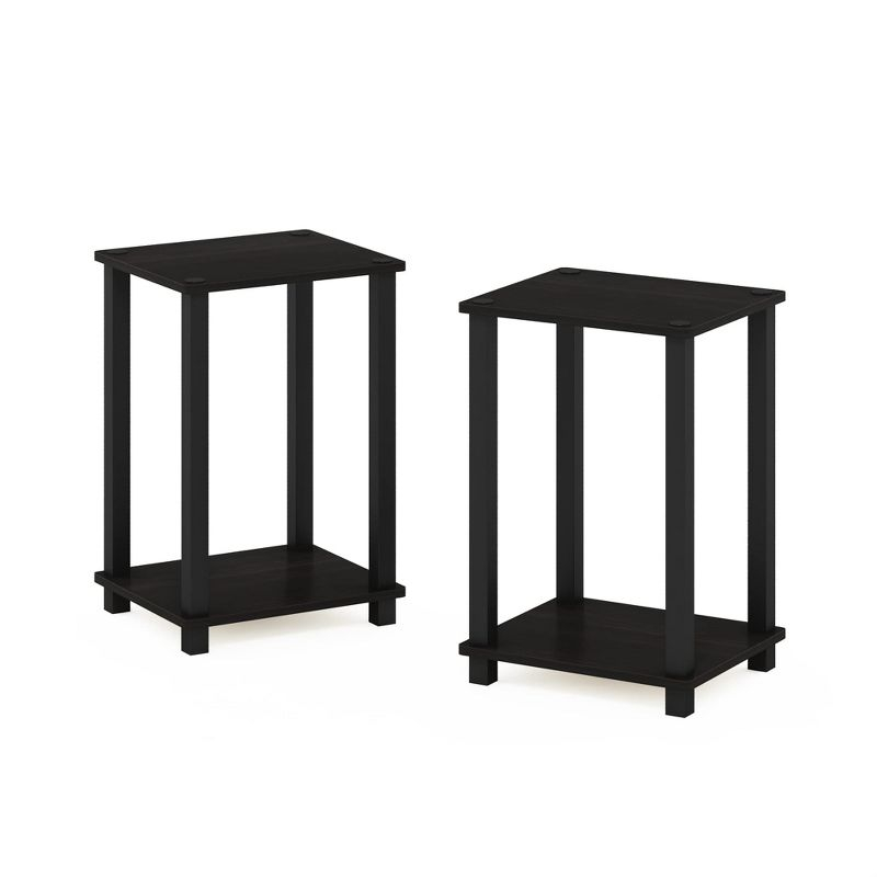 Furinno 2PCS Simple Design 2-Tier End Table Sofa Side Coffee Table W/Open Storage Shelf,Espresso/Black
