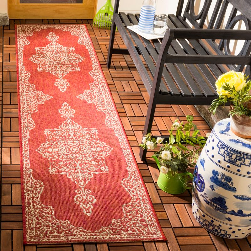 Beach House BHS180 POWER LOOMED Indoor/Outdoor Runner Rug - Red/Creme - 2'2"x6' - Safavieh