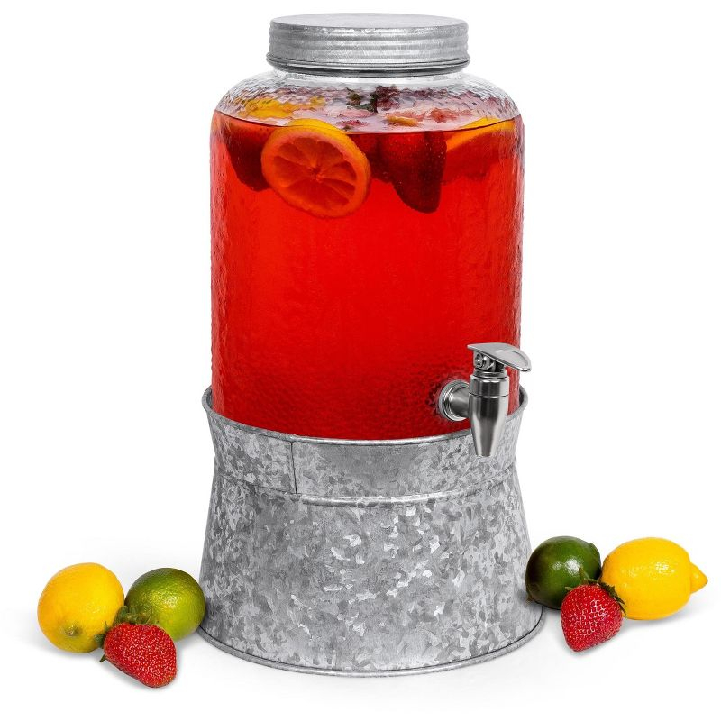 BirdRock Home 2.5 Gallon Pebbled Glass Beverage Dispenser with Galvanized Stand