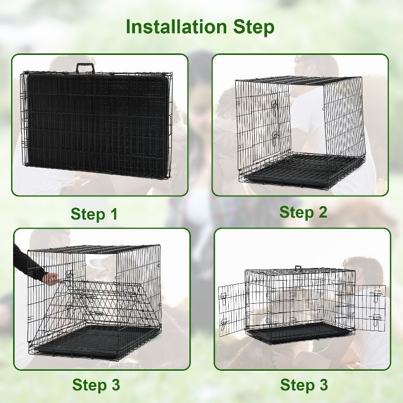 BestMassage 42 Inch Dog Crate Dog Cage Dog Kennel with Double Door Removable Tray & Handle Indoor Outdoor Pet Crate, Black