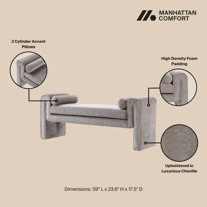 Manhattan Comfort 59" Concord Modern Chenille Upholstered Bench Dove