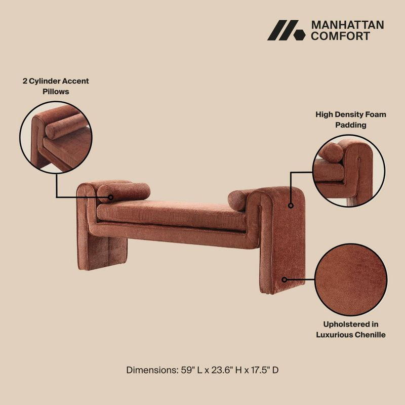 Manhattan Comfort 59" Concord Modern Chenille Upholstered Bench Terracotta