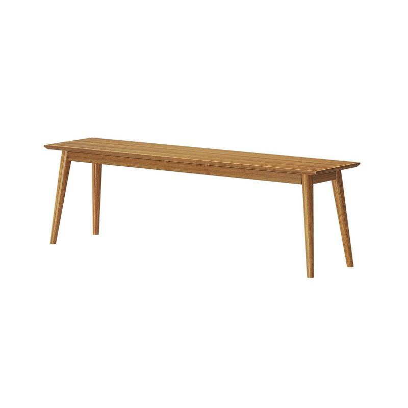 Plank+Beam 59" Mid Century Modern Solid Wood Dining Bench, Entryway Bench, Dining Room Bench, Pecan