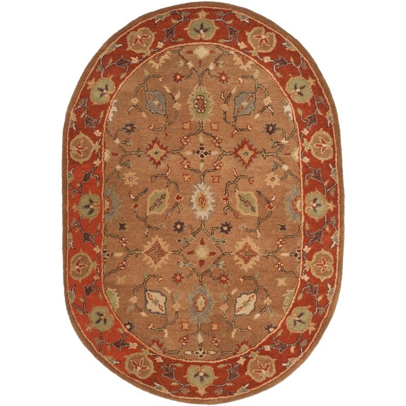 Heritage HG952 Hand Tufted Area Rug - Moss/Rust - 4'6"x6'6" Oval - Safavieh.