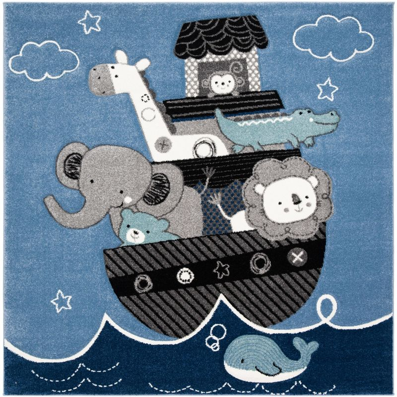 Carousel Kids CRK121 Power Loomed Area Rug - Blue/Grey - 5'3"x5'3" - Safavieh.