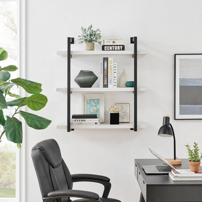 Danya B. 31.5" x 33.2" Modern 3 Tier Hanging Bracket Wall Shelve White Birch: Laminated MDF, Iron Frame, Floating Design