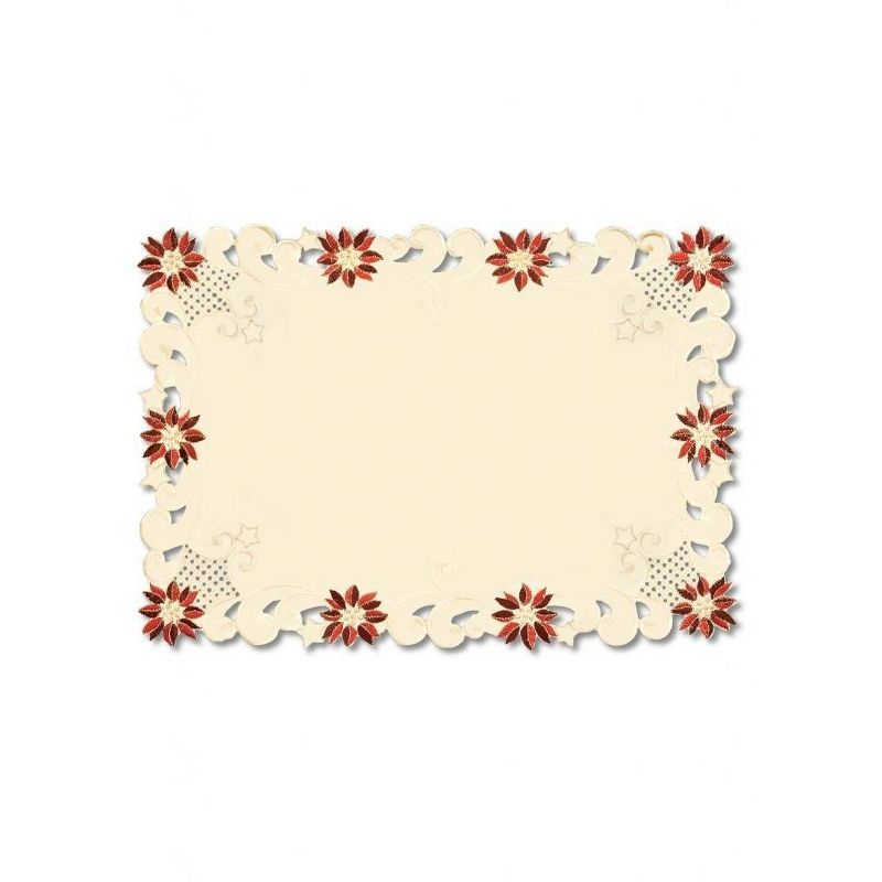 Heritage Lace Set of 4 Beige with Embroidered Orange Flowers Placemats 14" x 20"