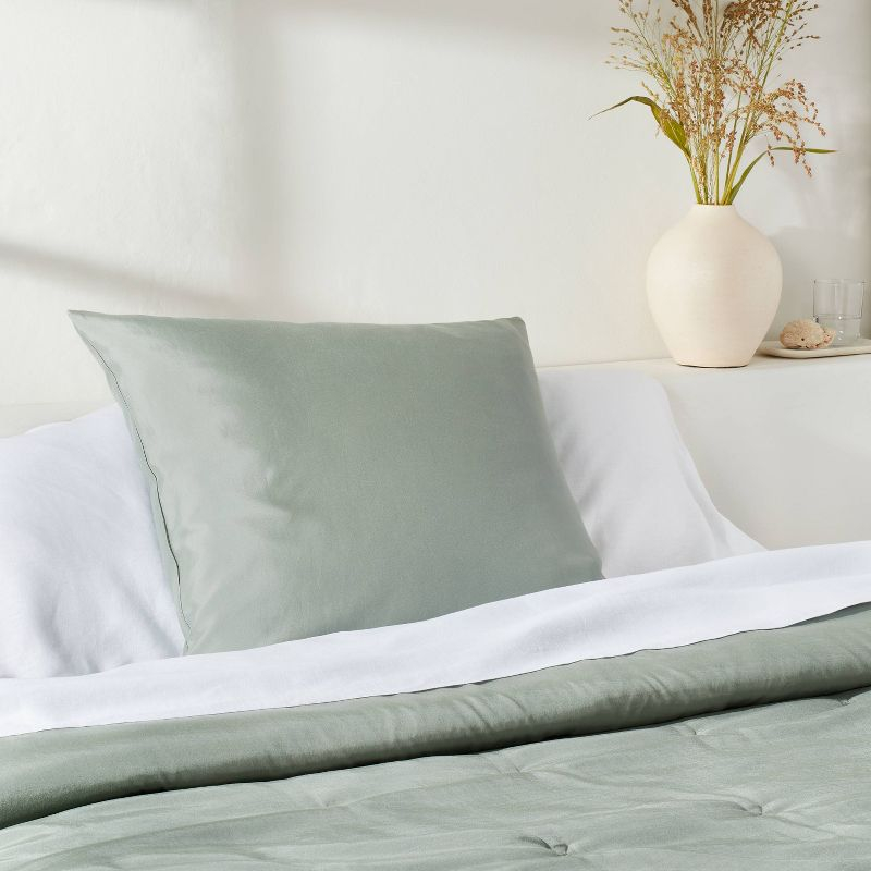 Euro Lyocell Cotton Blend Comforter Sham Sage Green - Casaluna™: OEKO-TEX Certified, Zipper Closure, 220 Thread Count