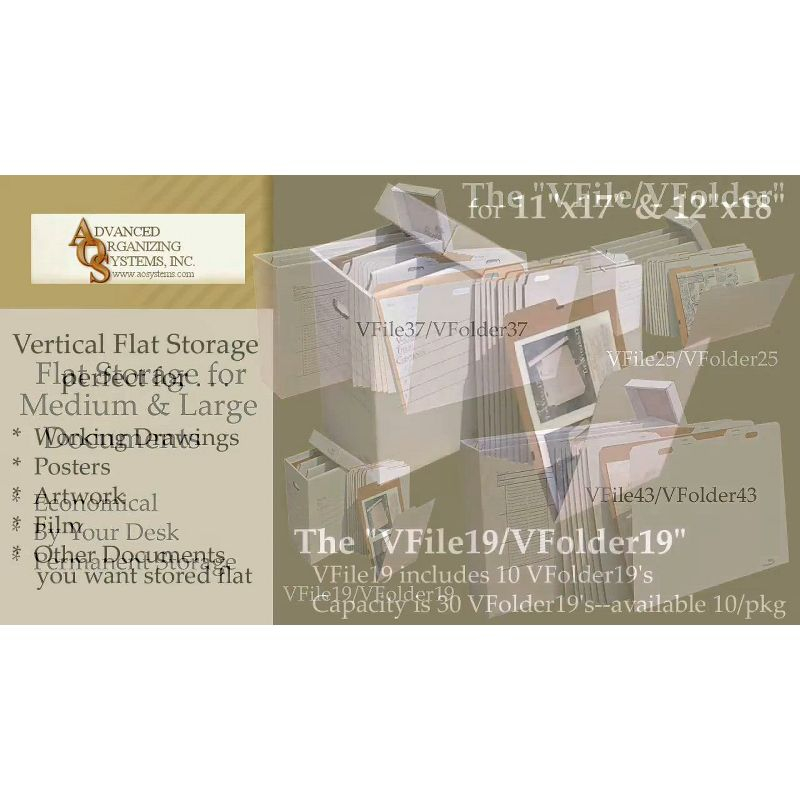 Advanced Organizing Systems VFolder19 - 10/PK Stores Flat Items Up to 12”x18”