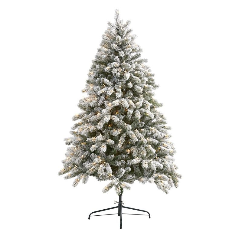 Nearly Natural 6-ft Flocked South Carolina Spruce Artificial Christmas Tree with 450 Clear Lights and 925 Bendable Branches