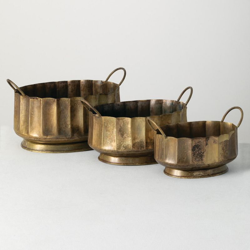 Sullivans Set Of 3 Decorative Iron Bowls 10"H, 9"H & 5"H Gold